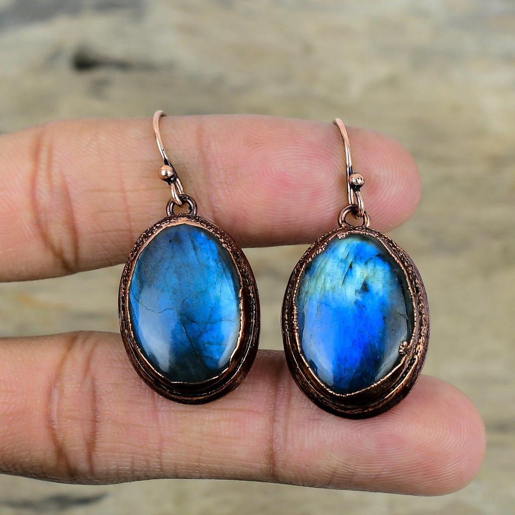 Labradorite Earring Gemstone Earring Electroformed Copper Earrings Handmade Jewelry Decent Earrings Gifts For Mother Copper Jewelry For Her