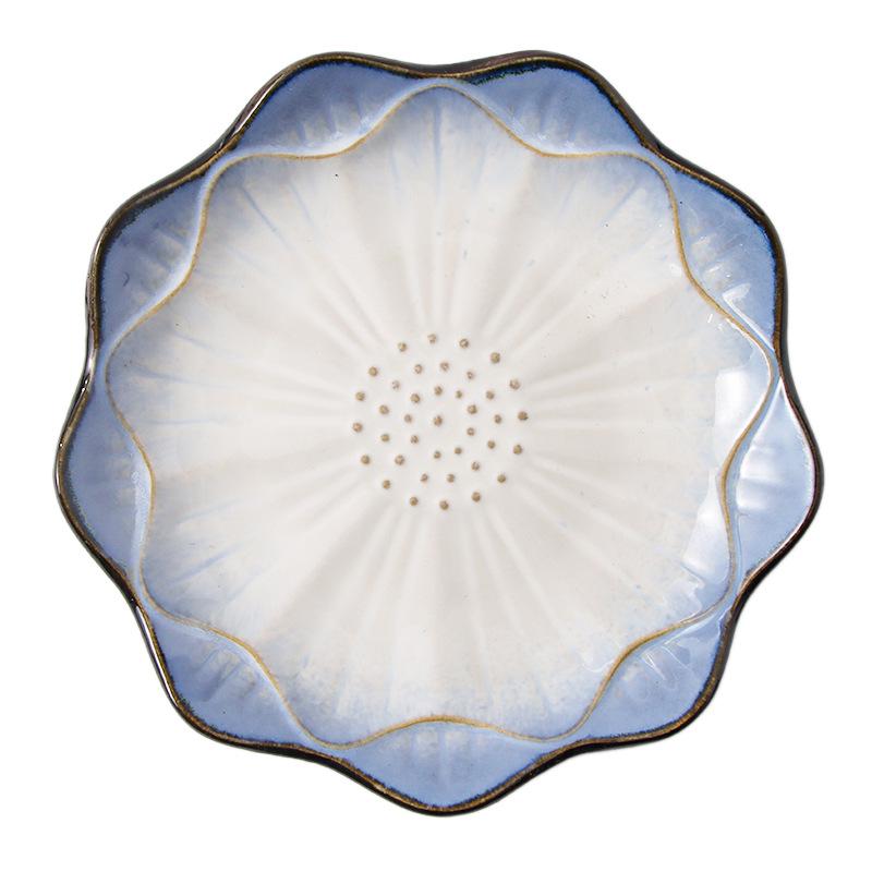 European Lotus Ceramic Irregular Plate and Salad Bowl Set