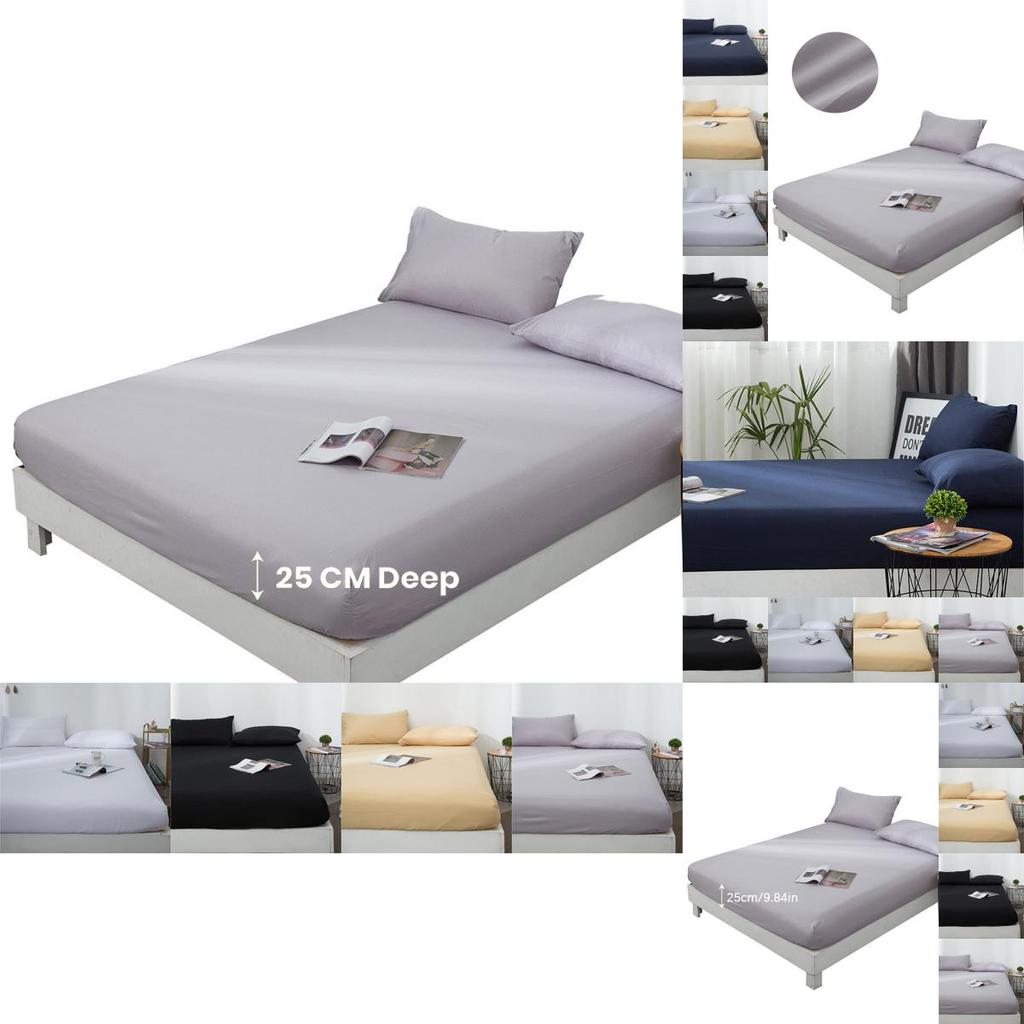 Luxurious Deep 15/25cm Fitted Sheet And Pillow Case Set In Stylish Solid Colors