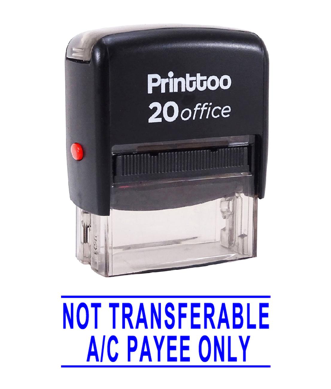 

Printtoo Self Inking Rubber Stamp NOT TRANSFERABLE A C PAYEE ONLY Office Stationary Custom 14 mm x 38 mm (Approx) синій