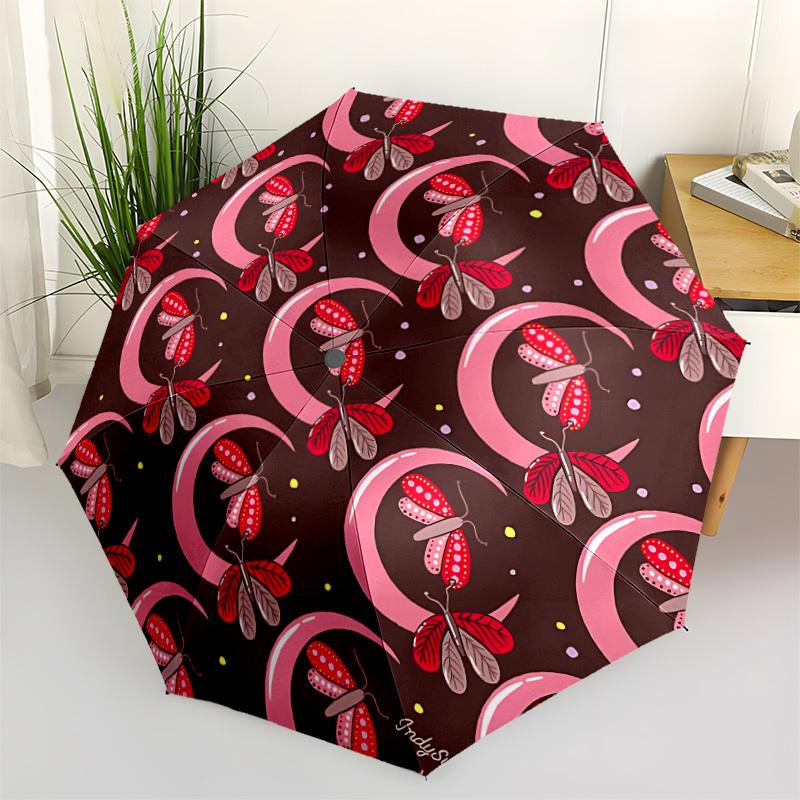 

1pc Butterfly Moon Pattern Automatic Open/Close Folding Umbrella - Compact 8-Rib Design, Daily Use, Perfect Gift for Friends & Family yy251124235