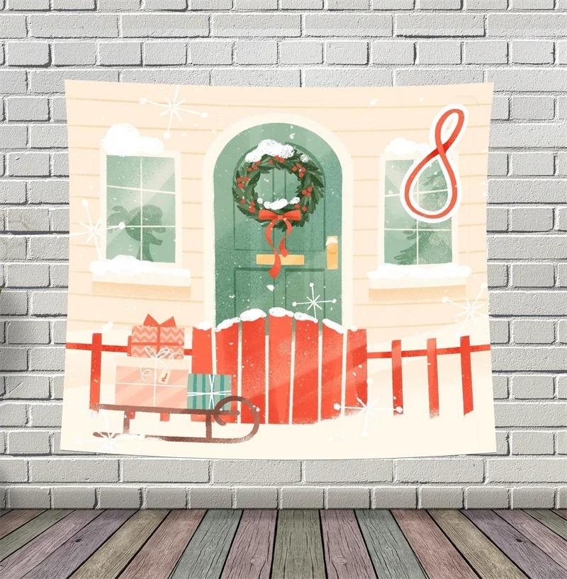 Cartoon Santa Claus Pattern Tapestry Home Bedroom Living Room Wall Decoration Christmas Theme Tapestry