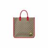 Gucci X little miss co-branded GG Supreme cartoon print design tote bag leather handbag children's style beige and dark brown