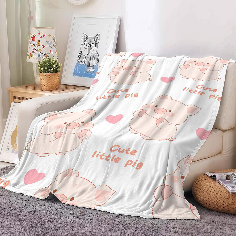 Cute Pig Pink Fleece Blanket Warm And Soft Suitable For Bedroom Living Room Sofa Bed Office Travel Camping