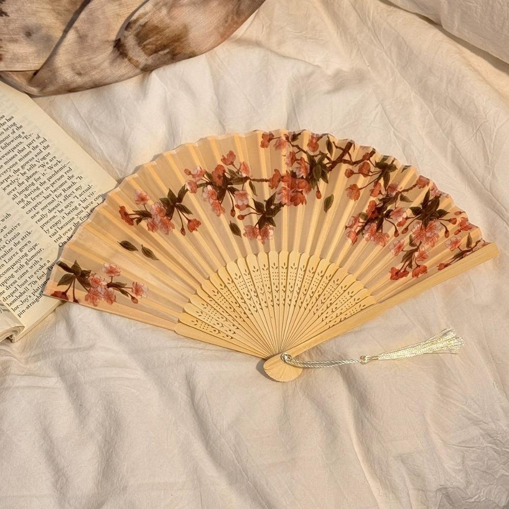 Portable Vintage Style Chinese Japanese Folding Fan Plastic Colorful Shank Classical Dance Fan Crafts Folding Photo Props Gifts