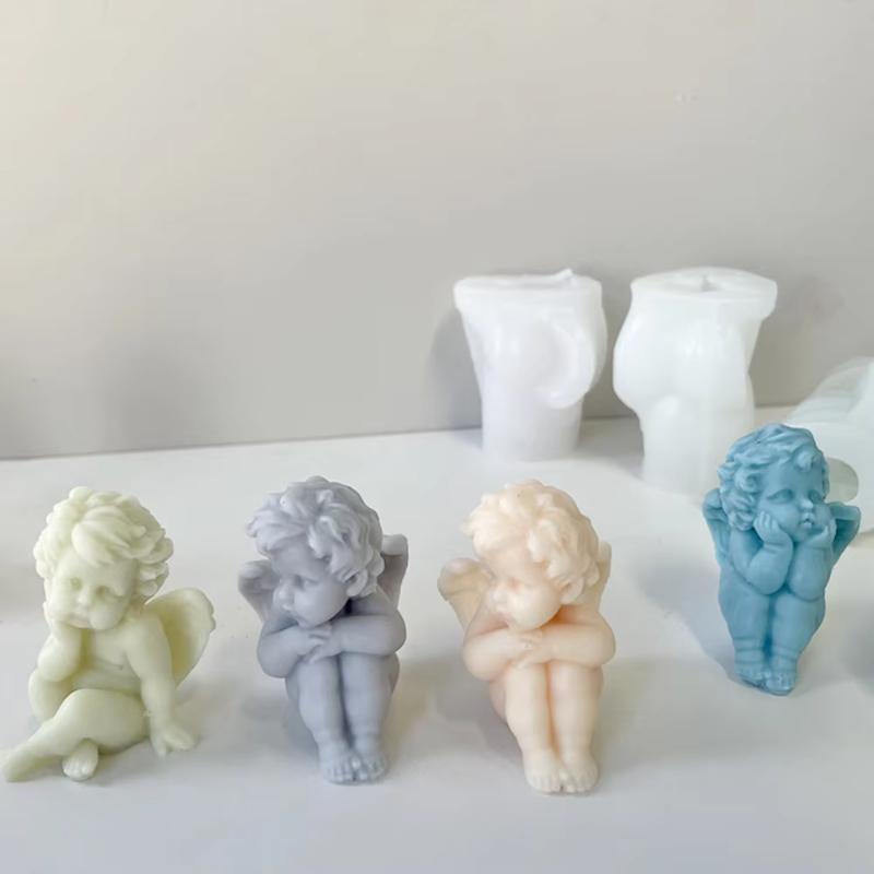 Angel Candle Silicone Mold Multi-Style Wings Human Baby Gypsum Doll Making Tool Cupid Resin Wedding Decor Birthday Gifts for Mom