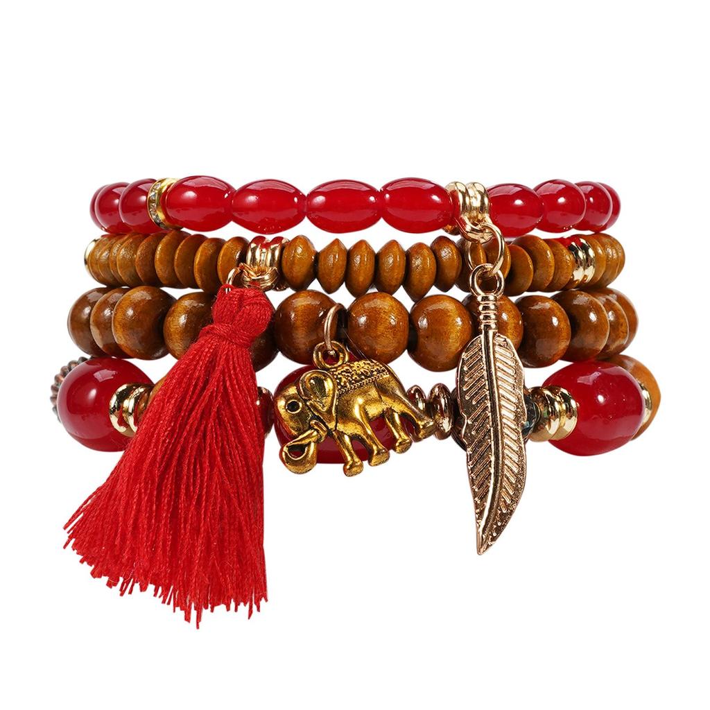 Bohemian Elephant Leaf Tassel Pendant Retro Bracelet