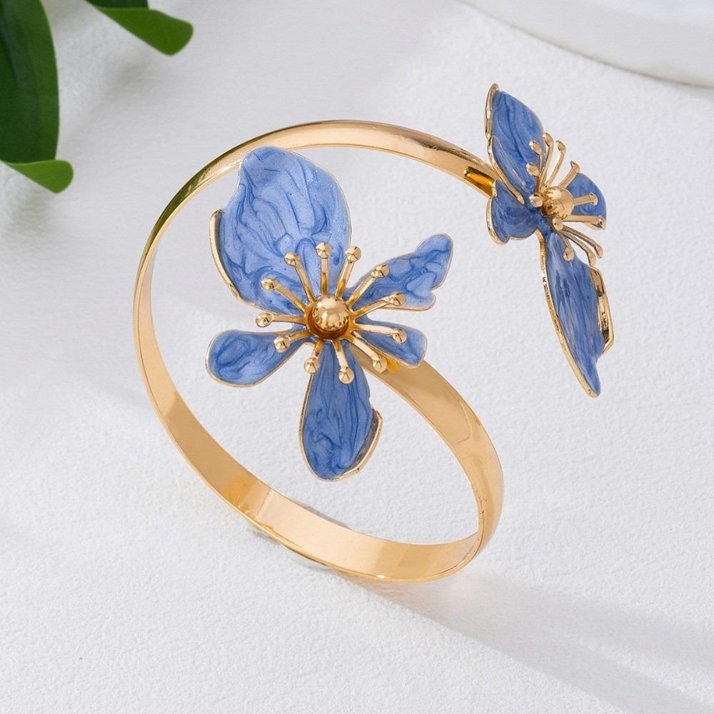 Vintage Style Enamel Flower Cuff Armlet Gold Color Open Arm Ring  Special Occasion