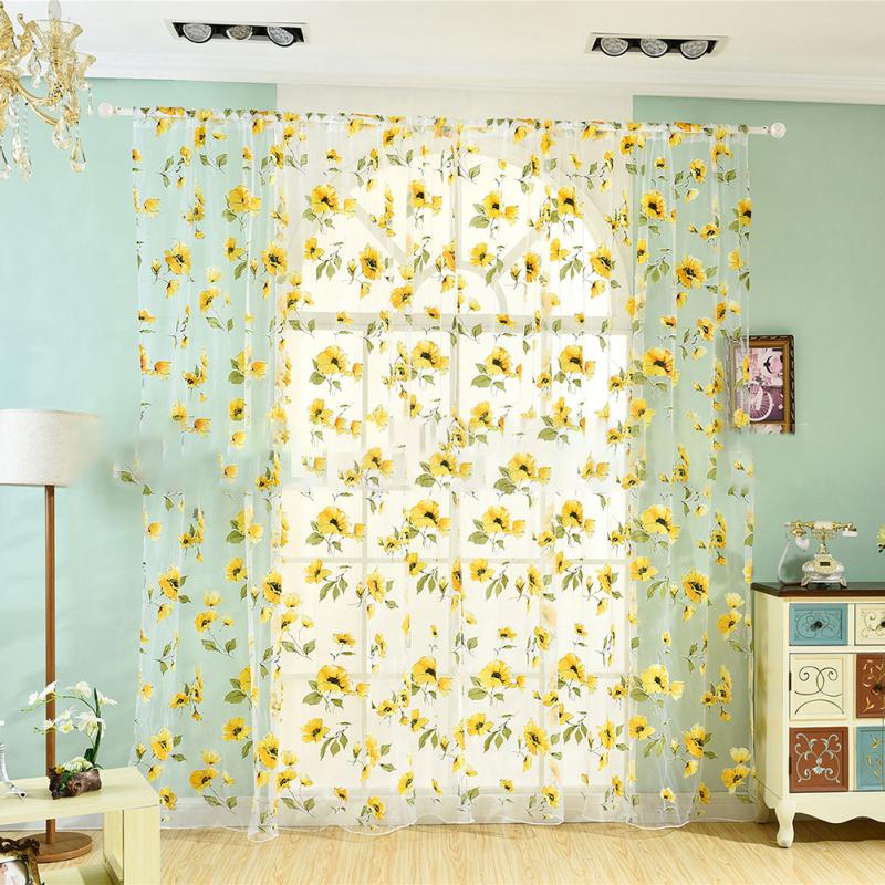 

Горячая, Тюлевая прозрачная занавеска с принтом, богатая цветочная штанга, карманная занавеска для спальни, гостиной, ванной комнаты жёлтый
