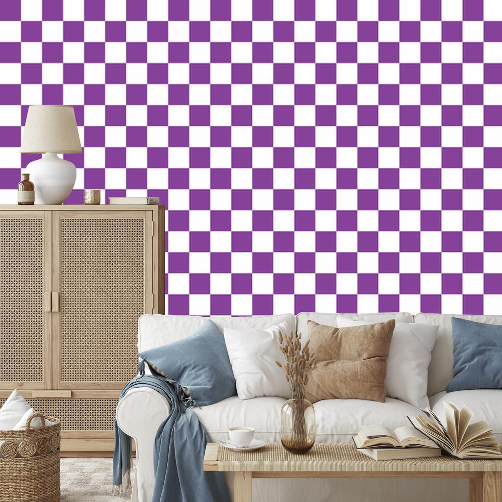 Checkerboard Wallpaper Purple for Living Room and Bedroom 50x1000