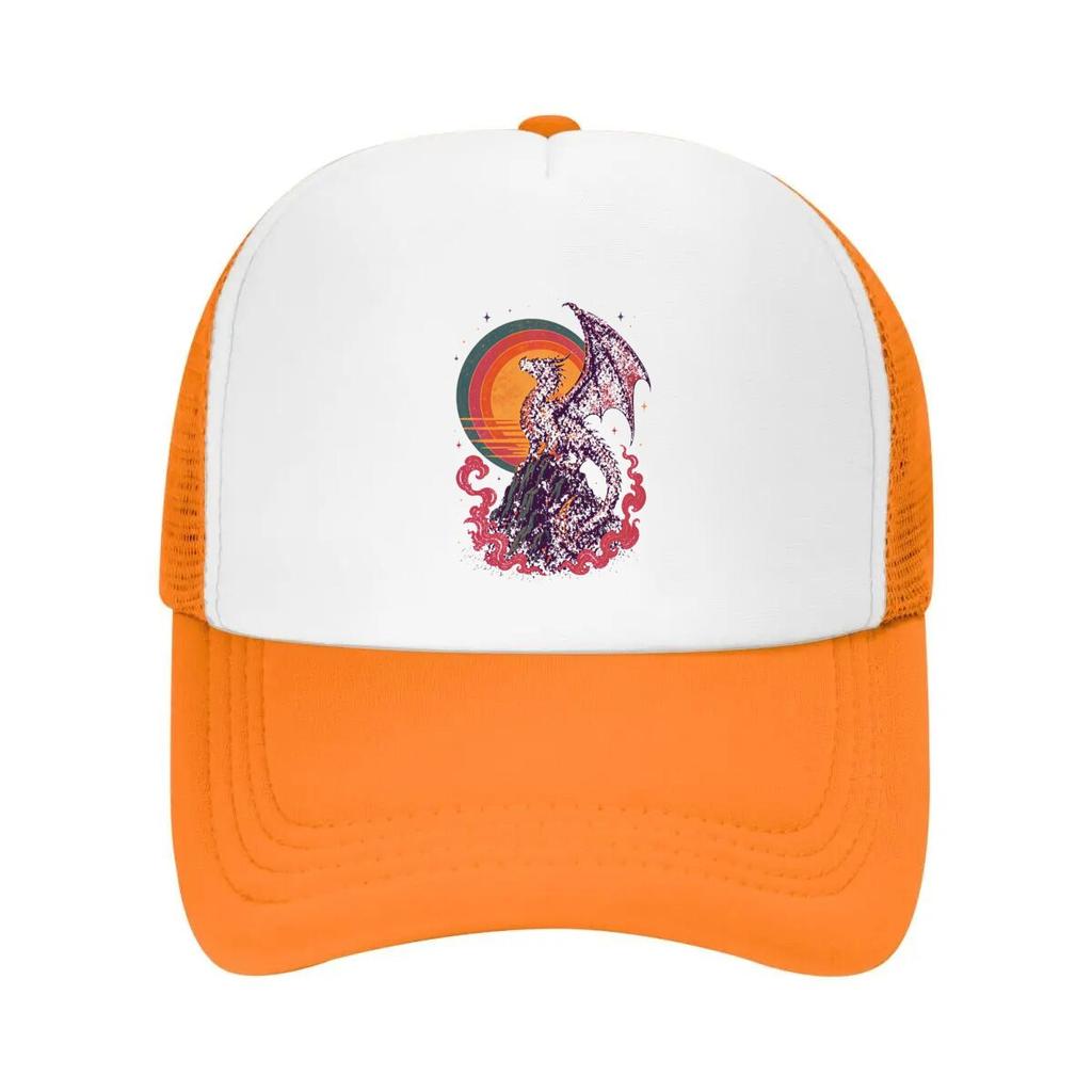 Retro Dragon Sunset Fantasy Silhouet Mesh Baseball Cap Casual Hat Outdoor  For Womens Unisex FeUnisex