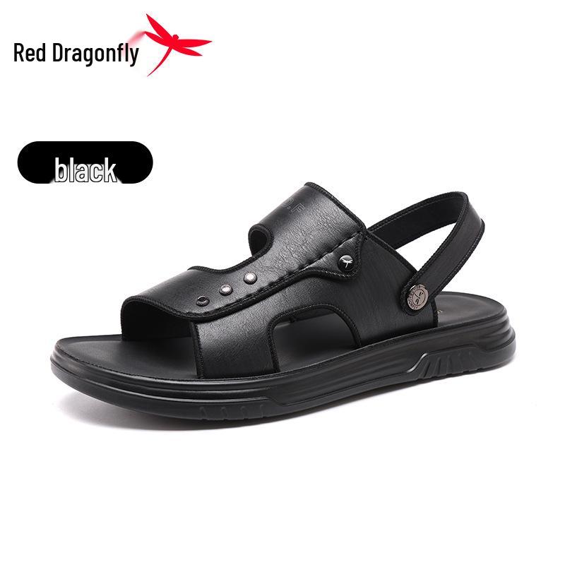 Red Dragonfly Men s Odor-Resistant Non-Slip Leather Beach Sandals 41