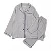Six Rolls Long Sleeve Piping Double Gauze Pajama Solid Loungewear Women's Set, Color, 100% Cotton, (Size Small, Gray)