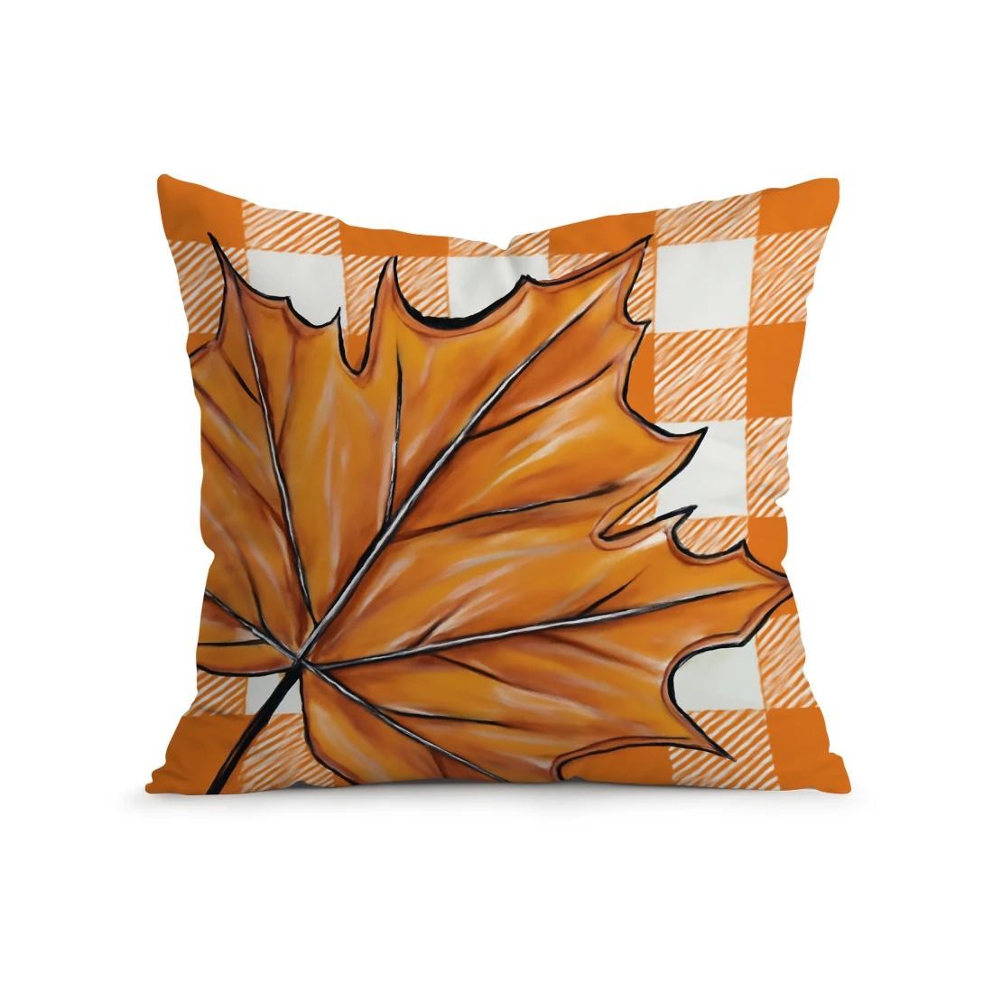 

Pumpkin and autumn leaves Cushions Pillowcase Polyester Cushion Cover Throw Pillow Sofa Decoration Pillowcover Home Decor 450mm*450mm