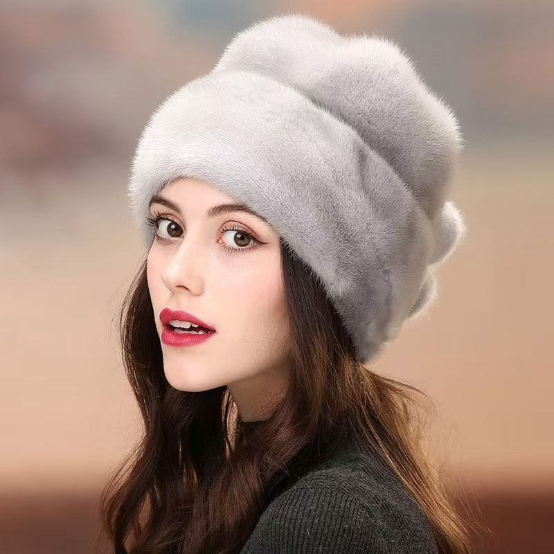 New Mink Hat Women's Winter Imitation Fur Fashion Earmuffs Hat Warm Middle-aged and Elderly Yurt Beret