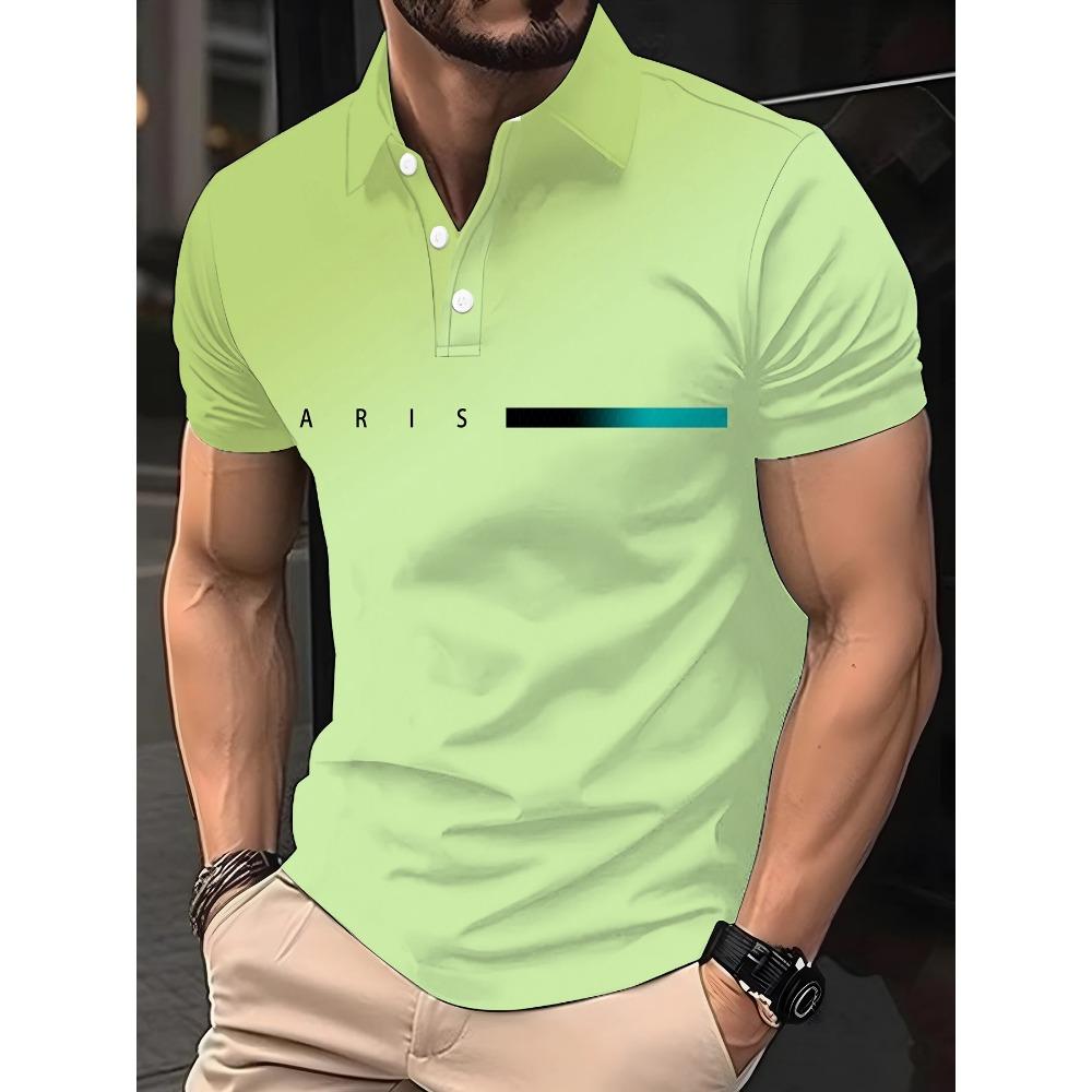 Men's casual button printed polo shirt, short sleeved regular T-shirt