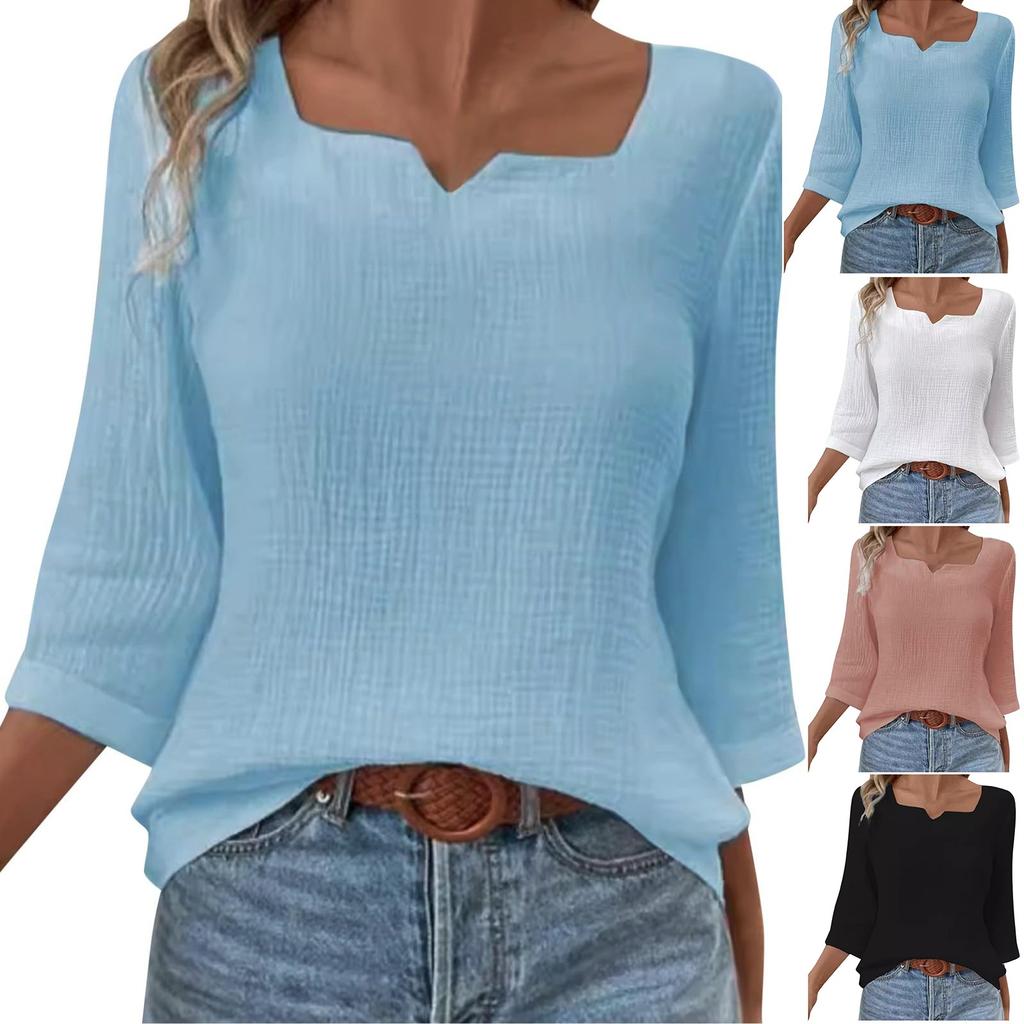 Dámské jednobarevné košile s výstřihem do V jsou módní a elegantní.