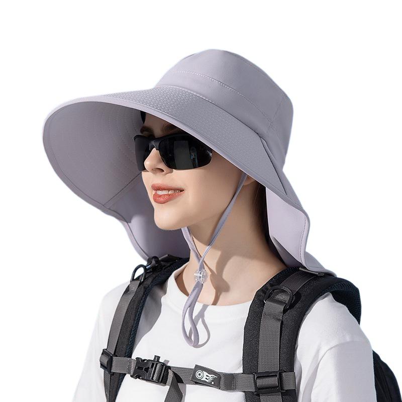 Big Eaves Shawl Sunscreen Hat European and American Bucket Hat Fashion Sun Hat Summer Outdoor Hat with Ponytail Hole Women