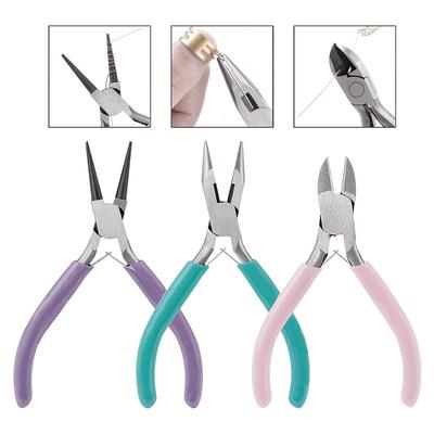 Ensemble de 3 pinces pour la fabrication de bijoux - Nez fin, Nez plat, Nez rond et Coupe-fil - Parfait pour la réparation de bijoux