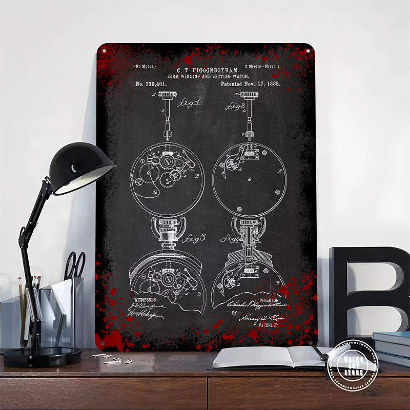 1885 Stem-Winding and Setting Watch Printed Poster Customized Wall Art Retro Vintage Metal Tin Signs for Home Bathroom Decor