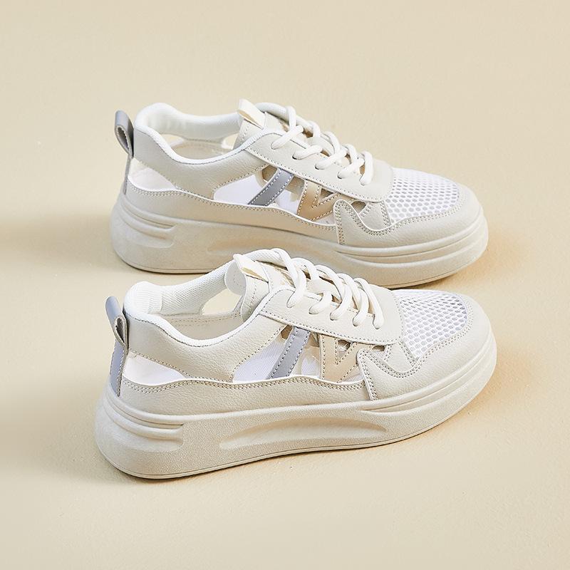 New Summer White Shoes for Female Students' Heightened Hollow Mesh Breathable Casual Street Shot