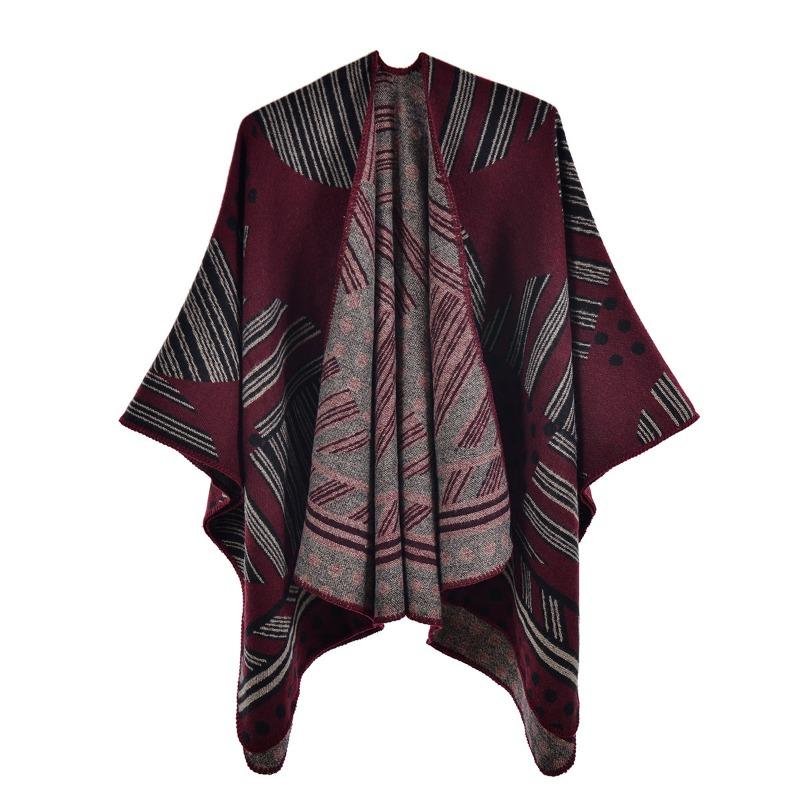 New retro women's split shawl autumn and winter imitation cashmere thickened warm knitted cape scarf batch