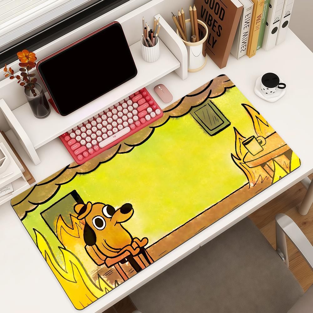 This Is Fine Dog Mouse Pad Square Office Gaming Desk Mat Waterproof Nonslip Rubber Decorative