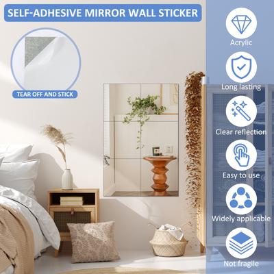 6/10PCS/Set Self Adhesive Mirror Sheets Flexible Non Glass Mirrors Removable Mirror Wall Sticker 3D Wall Decor Home Room Bedroom