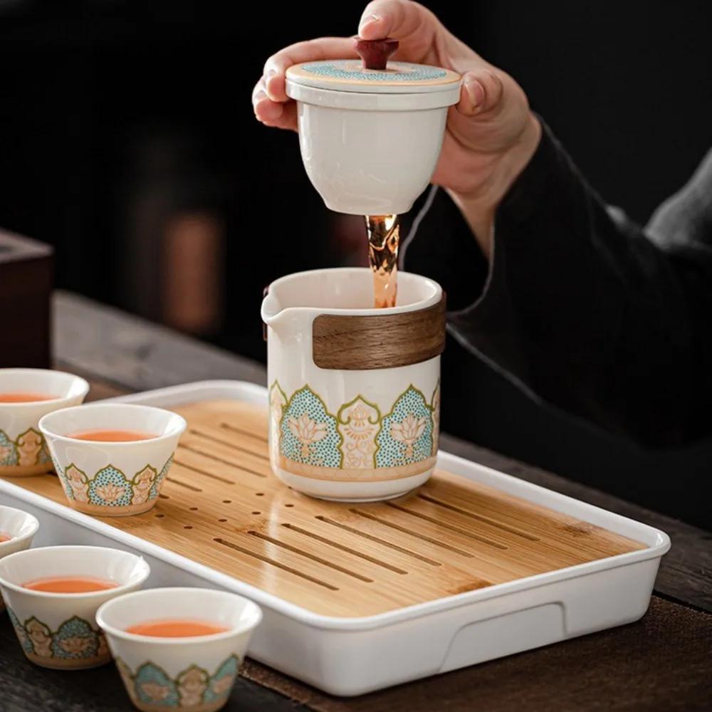 Portable Ceramic Kung Fu Tea Set with Kuaike Cup Travel Outdoor Camping Art Tea Set Business Gift with Storage Box