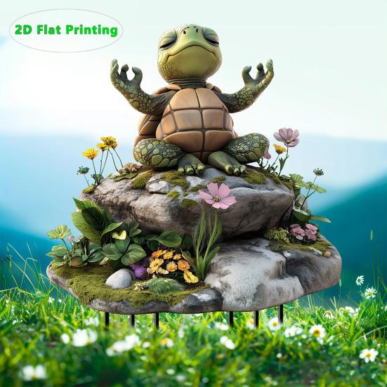 Yoga Turtle Garden Stake, 2D Flat Acrylic Sitting Zen Turtle Decoration, Sit in Meditation Turtle Yard Art Stake for Planter Lawn Plant Pot