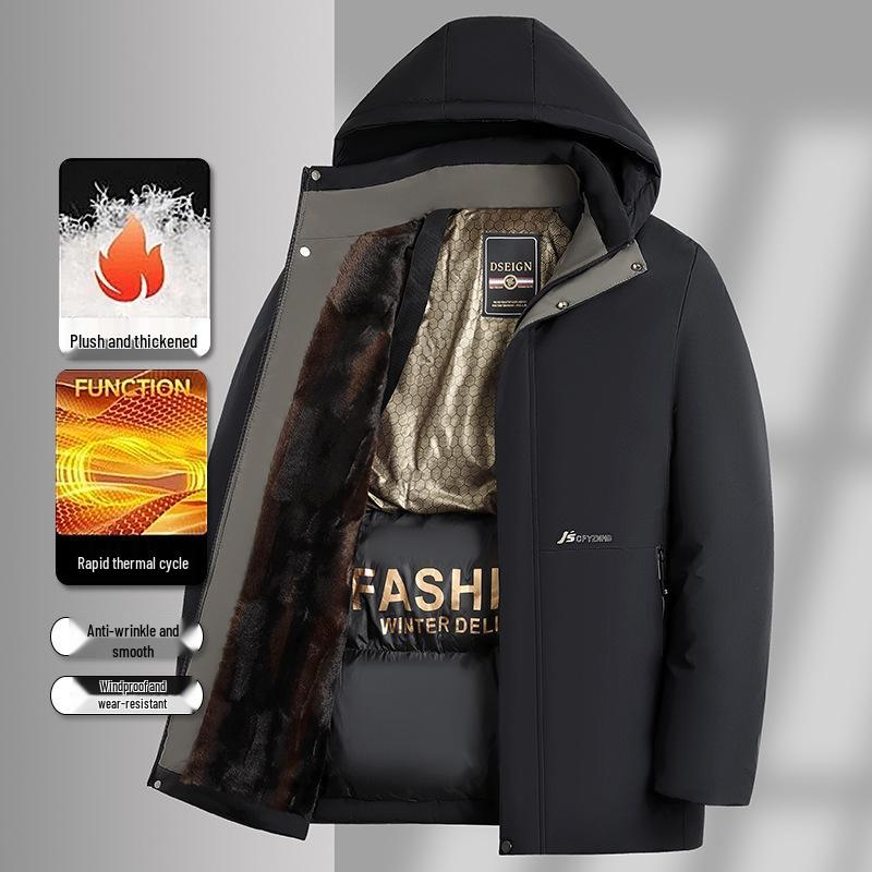 

2025 Winter Black Gold Men s Plus Velvet Thick Cotton Jacket - Dad Style Business Outerwear 3XL чорний