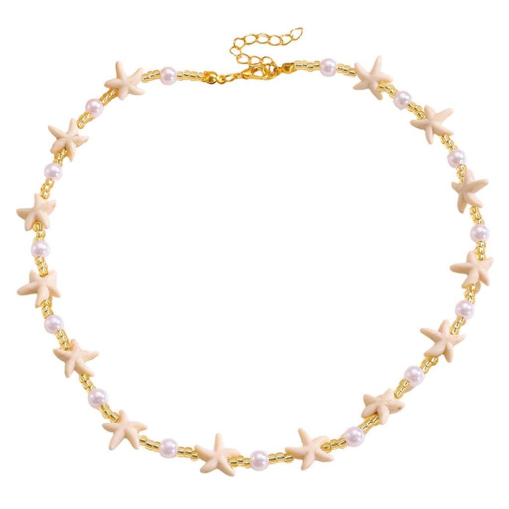Colar Boêmio de Estrela-do-Mar: Pingente Feito à Mão com Pérolas e Conchas para Mulheres