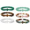 Natural Tiger Eye, Green Aventurine, Turquoise, and Malachite Cross Beaded Bracelet
