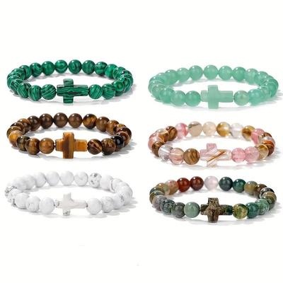 Pulsera Cruzada de Cuentas de Ojo de Tigre Natural, Aventurina Verde, Turquesa y Malaquita