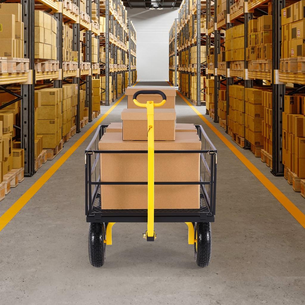 Steel Garden Cart, 635 Kg Heavy Duty Pullable Garden Wagon Yard Cart, 2 In 1 Outdoor Metal Utility Wagon Yard Trailer with 330 Mm All Terrain Tires,