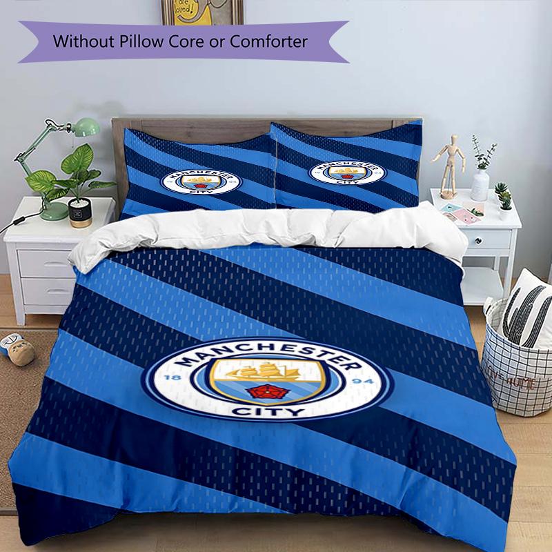 3pcs Duvet Cover Set (1*Duvet Cover + 2*Pillowcase, Without Core),Manchester City FC Print Bedding Set, Bedroom Decor, All‑Season, Birthday Gift