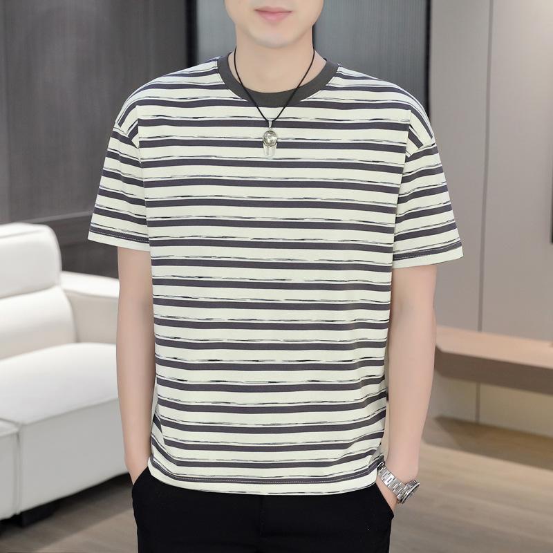 2024 Brand New Mens T-Shirts Striped Men T Shirt Short-Sleeved Man Stripe T-shirt For Male Clothing Round-Collar Tops Tees