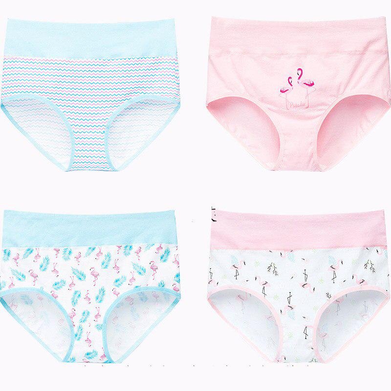 4Pcs High Waist Panties Women Breathable Cotton Underwear Cute Print Seamless Briefs Intimates