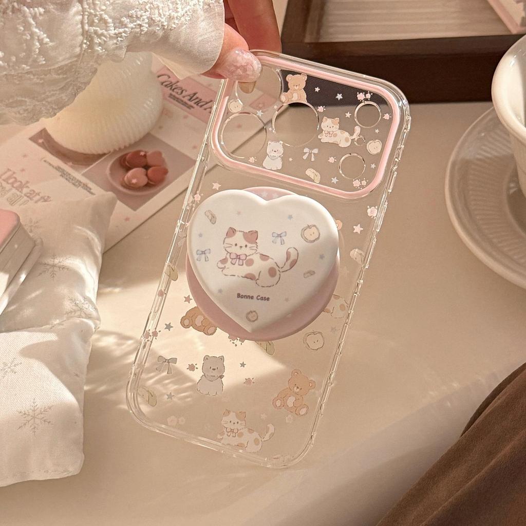 Cute Kitten Heart-Shaped Magnetic Phone Case for iPhone 16, iPhone 17, and iPhone 17 Pro Max