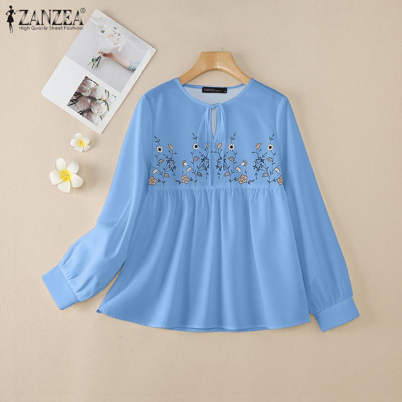 ZANZEA Women Casual V-Neck Loose Long Sleeve Print Blouse