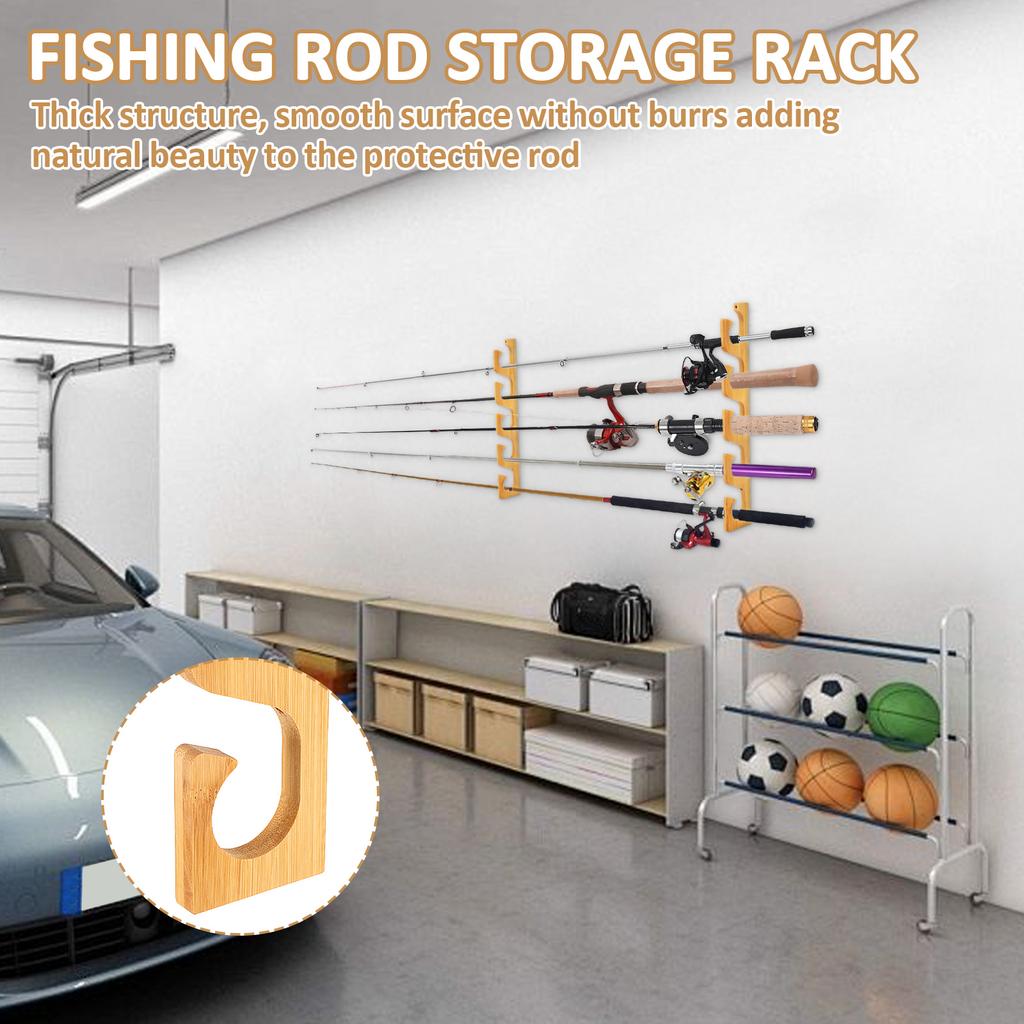 2 Sets Wood Fishing Rod Holder Wall Mounted Fishing Poles Rack Holds Up to 10 Rods for Garage Wall Ceiling Rod Display Rack Tool