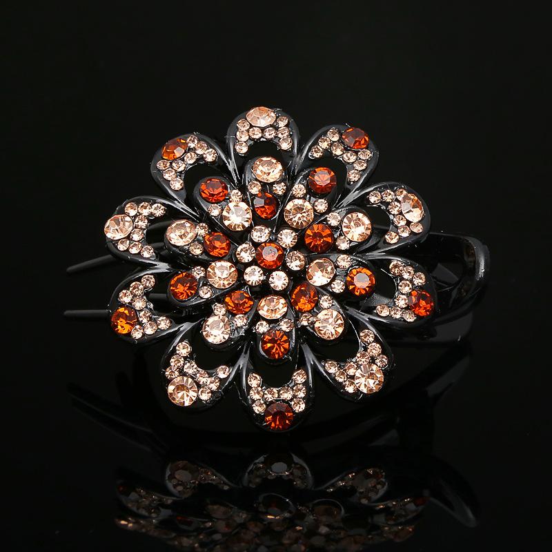 Flower Hair Clip Crystal Rhinestone Fancy Ponytail Barrette Elegant Hair Clip for Women
