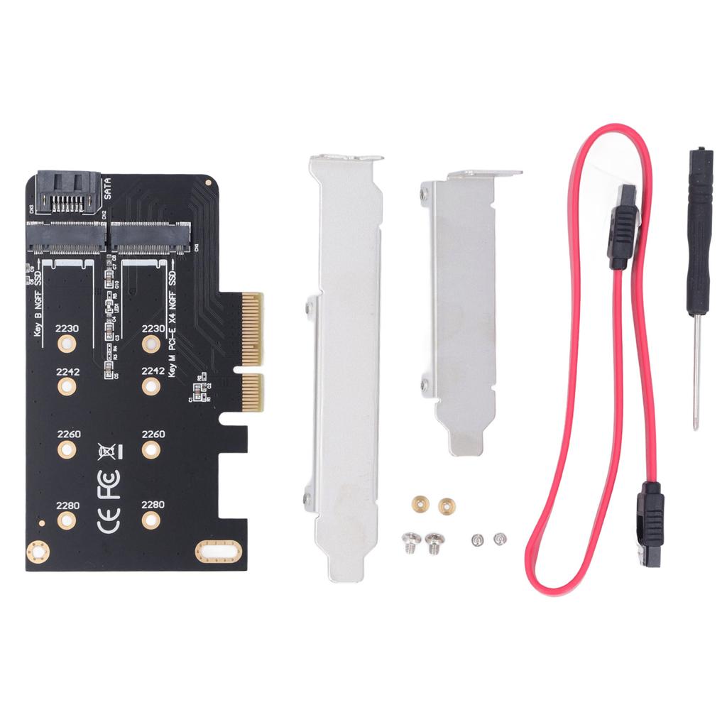 NGFF M.2 to PCIe Adapter Support NGFF B Key M Key PCIe X4 Card with SATA 3.0 Cable for 2242 2260 2280 SSD