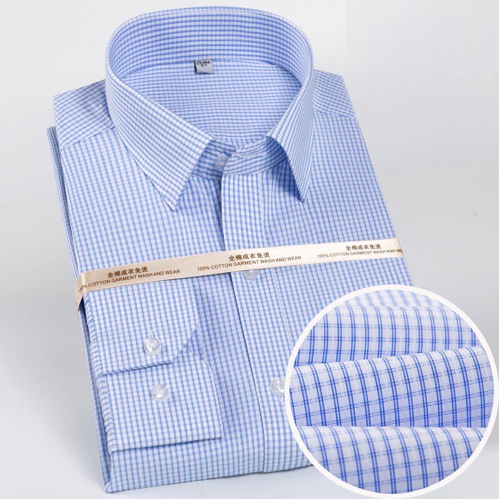 Men's Plaid Spread Collar Wrinkle-Free Long Sleeve Button-Down Shirt, 100% Cotton Regular Fit Business Casual Formal Office Wear