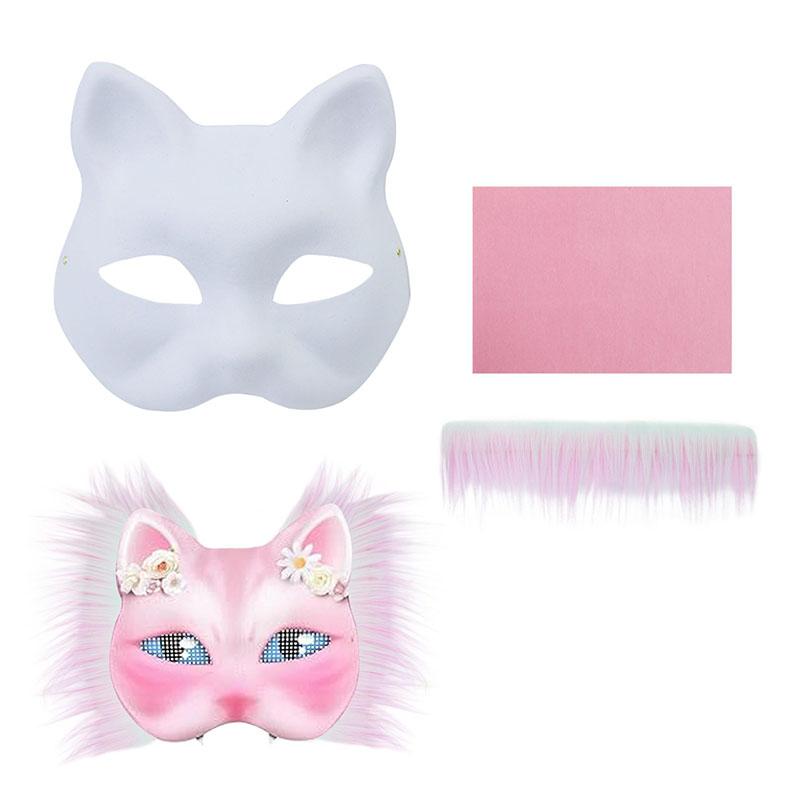 Diy Blank Masks Hand-Painted Animal Fox Cat Graffiti Mask White Embryo Pulp Mask Halloween Party Half Face Mask Decoration Gifts