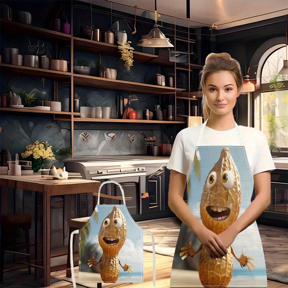 1pc Funny Cartoon Peanut Character Apron Happy Nut On Beach Summer Vibes Novelty Kitchen Cooking Gift Linen Chef