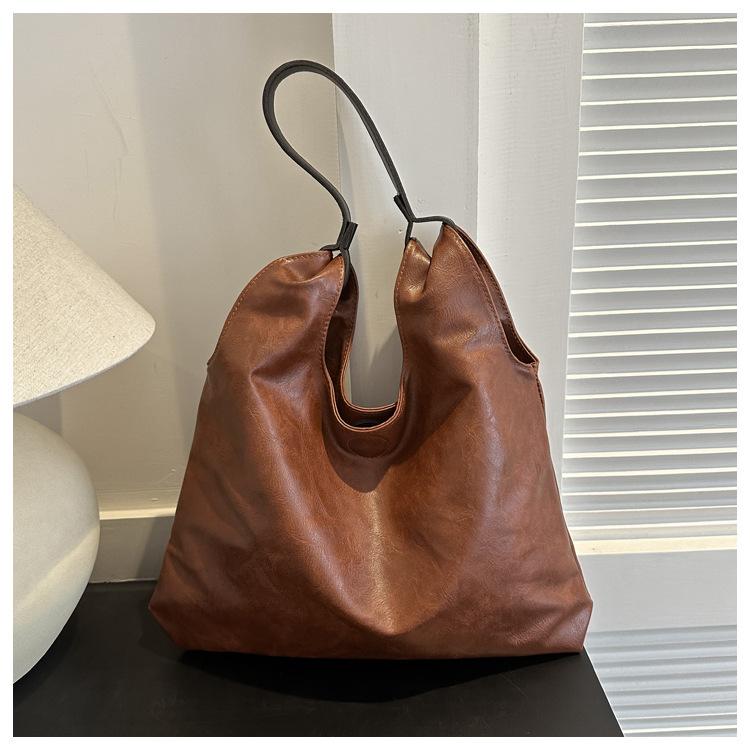 Retro Fashion Solid Color Large Capacity 2024 New Autumn and Winter Casual Simple Tote Shoulder Underarm Bag Women