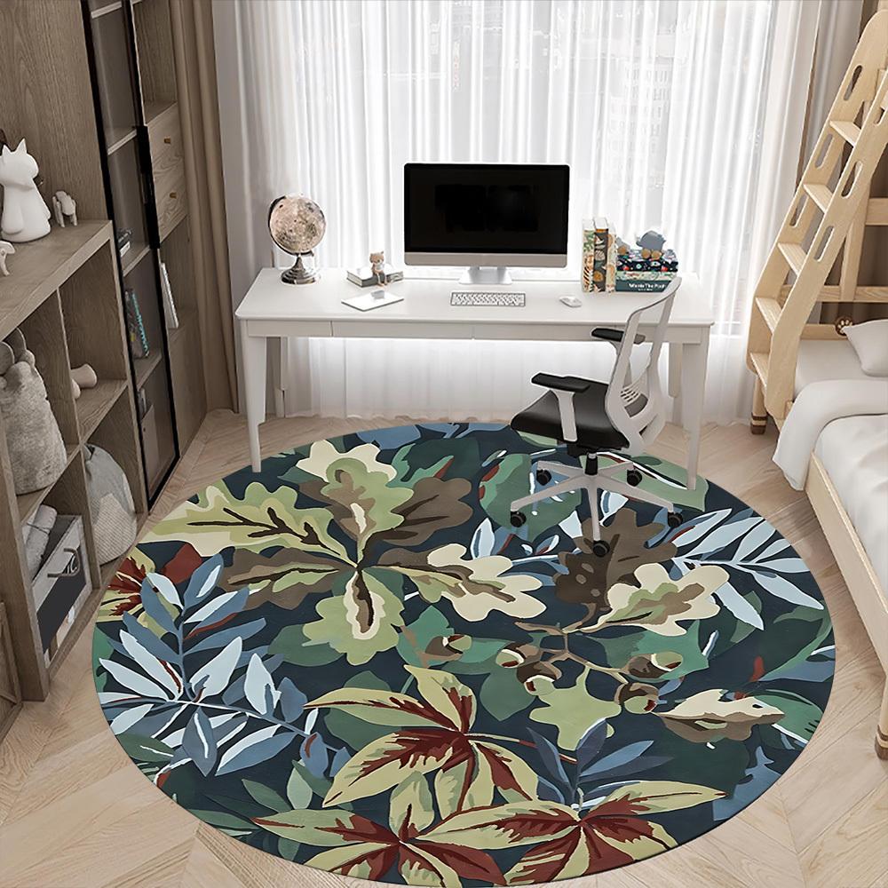 1pc Leaf Pattern Carpet for Office Non Slip, Round Carpet, Soft & Comfortable, Carpet for Office, Lightweight Round Floor Mat