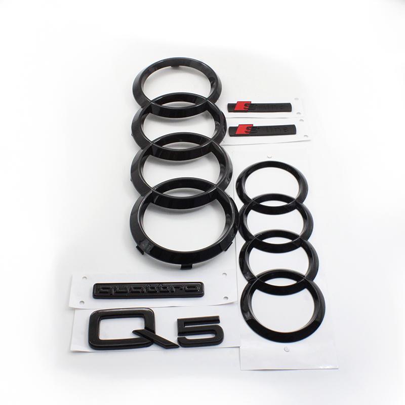 4 Ring Audi Q5 Quarrto Sline Sticker Car Front Hood Grill Emblem Rear Trunk Badge Sticker Side Decoration Accessory Q5 2014-2019