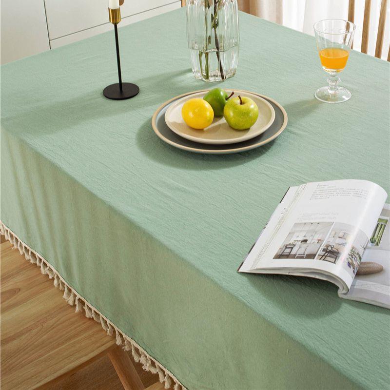 Light Green Tassel Cotton Tablecloth Rectangle/Round Wedding Christmas Halloween Parties Kitchen Dinning Table Covers Decoration